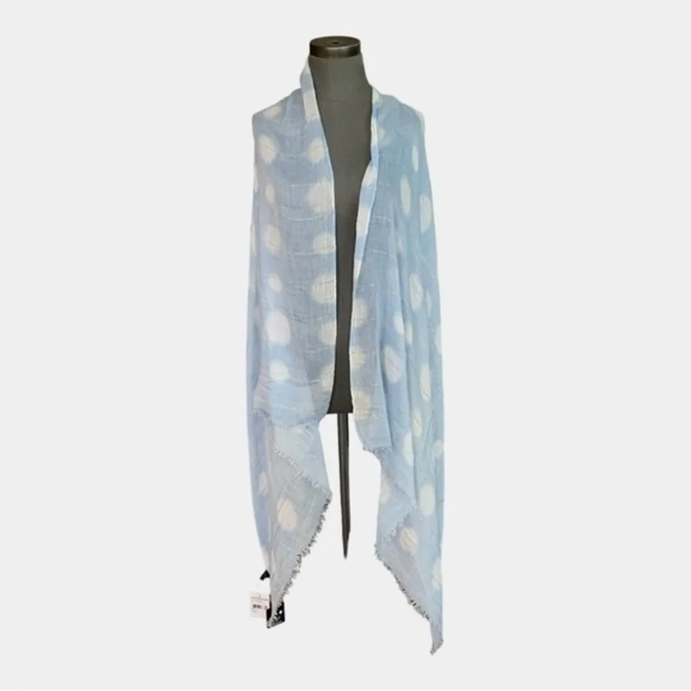 Roffe Dot Print Sarong Blue White 78x43 Multi-Use Cover Up Wrap Sheer Lurex NWT